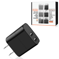 Dual Port USB Wall Charger/ Power Adapter/ Charging Block In Black (12pcs)