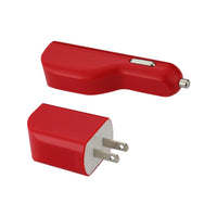 REIKO MICRO 1 AMP 3-IN-1 CAR CHARGER WALL ADAPTER WITH USB CABLE IN RED