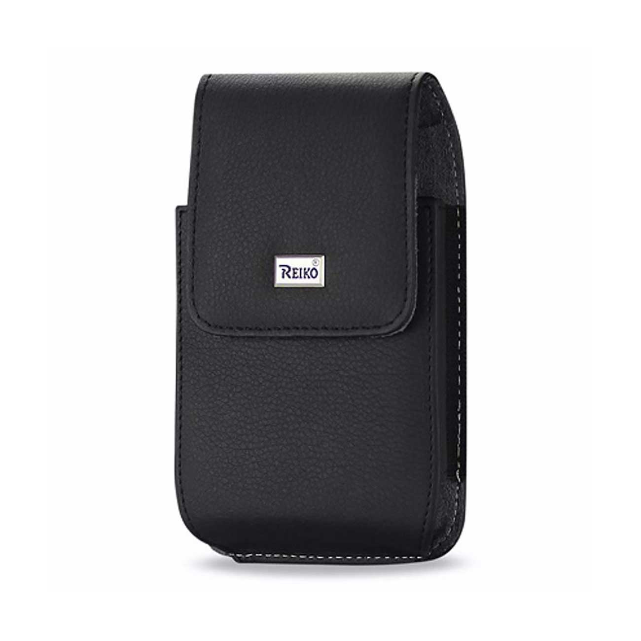 Reiko Vertical Leather Pouch With Magnetic Closure and Belt Loop In Black (5.8 x 3.2 x 0.7 Inches)