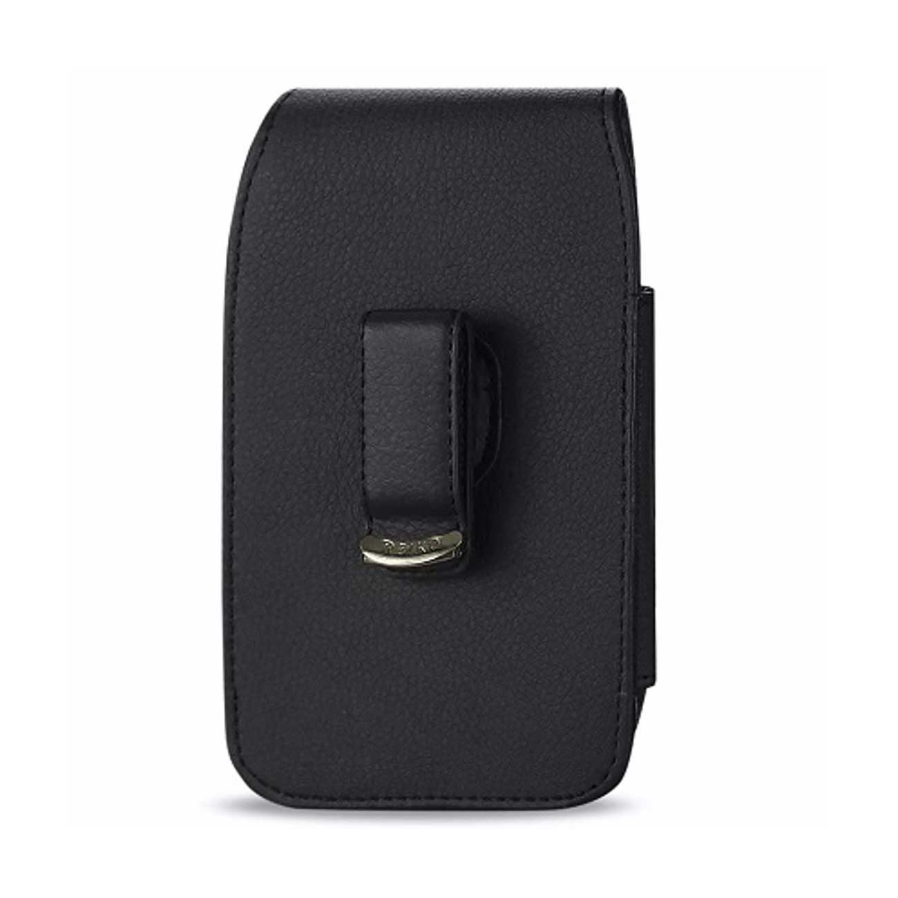 Reiko Vertical Leather Pouch With Magnetic Closure and Belt Loop In Black (4.4 x 2.3 x 0.9 Inches)