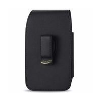 Reiko Vertical Leather Pouch With Magnetic Closure and Belt Loop In Black (6.4 x 3.5 x 0.7 Inches)