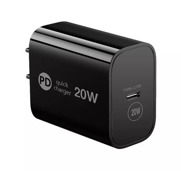 20W Power Delivery Travel Wall Charger Adapter with Type-C Port In Black