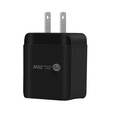 20W Power Delivery Travel Wall Charger Adapter with Dual Ports of USB and Type-C In Black