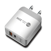 20W Power Delivery Travel Wall Charger Adapter with Dual Ports of USB and Type-C In White