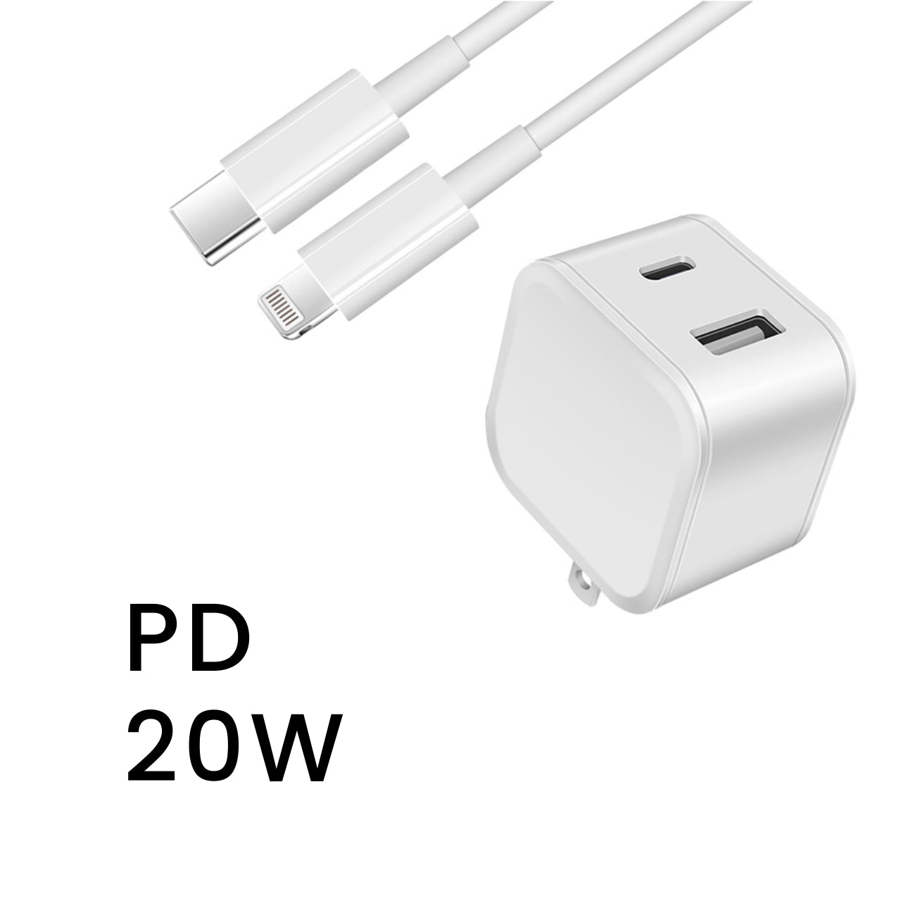 PD Dual Ports Travel Wall Charger Adapter Fast Charging with 3FT USB-C to Type-C Cable