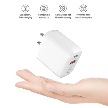 20W PD Dual Ports Travel Wall Charger Adapter Fast Charging with 4FT USB-C To 8-PIN Cable WC2IN1-PD8PWH
