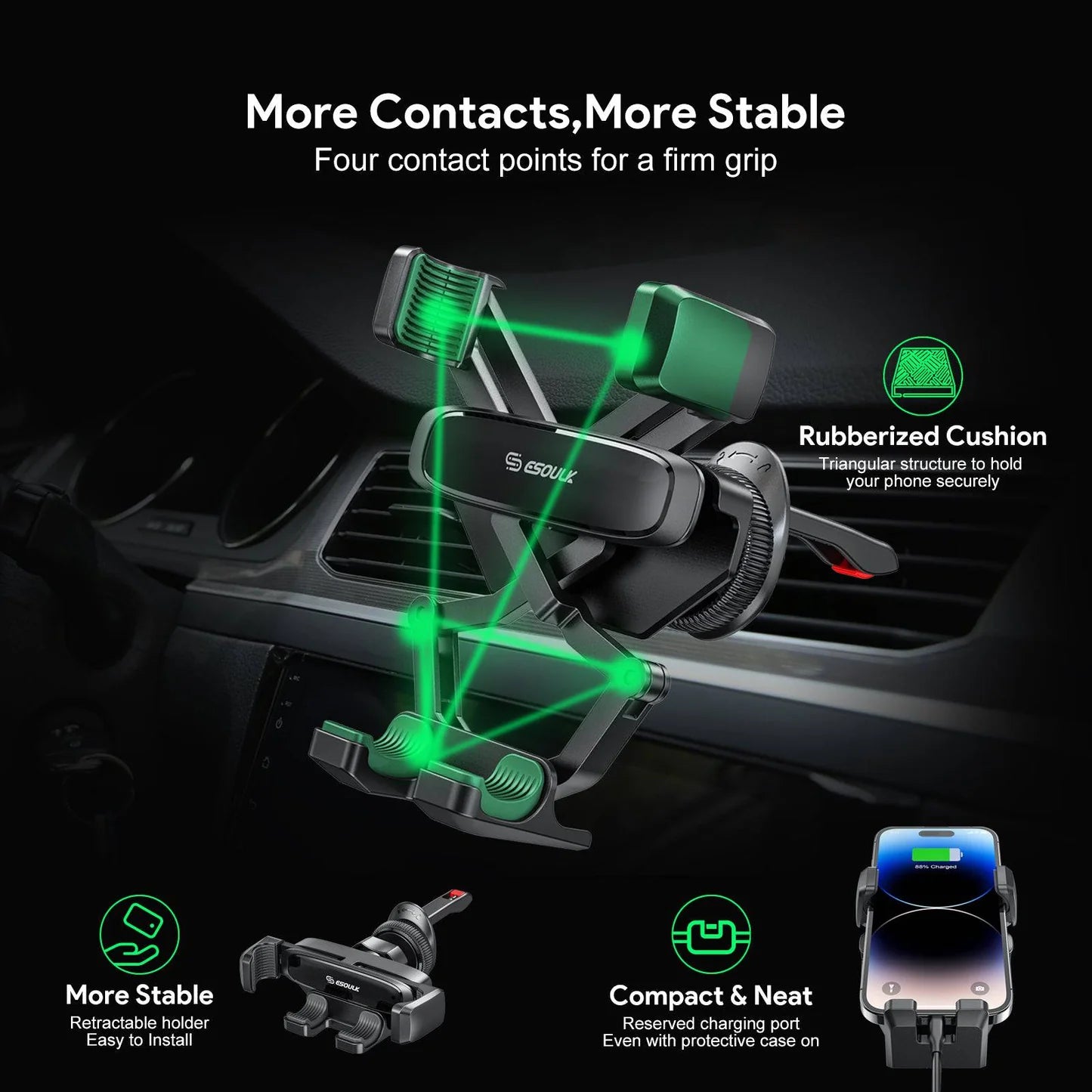 Gravity Air Vent Car Phone Holder for iPhone models and Android devices