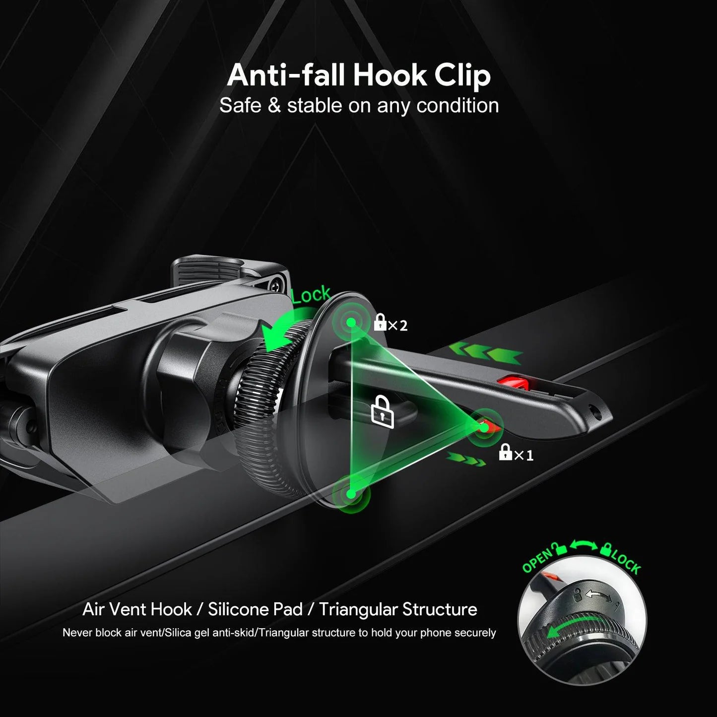 Gravity Air Vent Car Phone Holder for iPhone models and Android devices