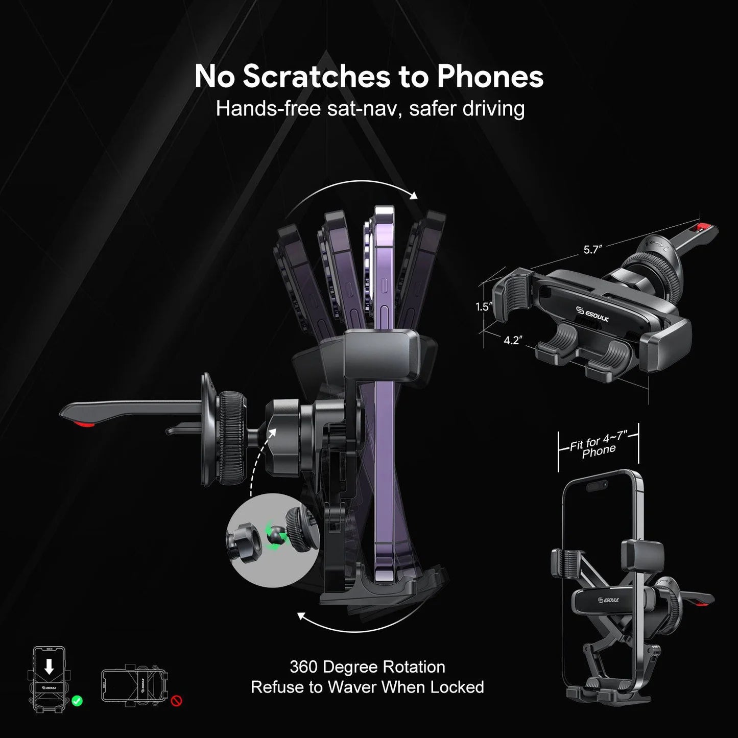 Gravity Air Vent Car Phone Holder for iPhone models and Android devices